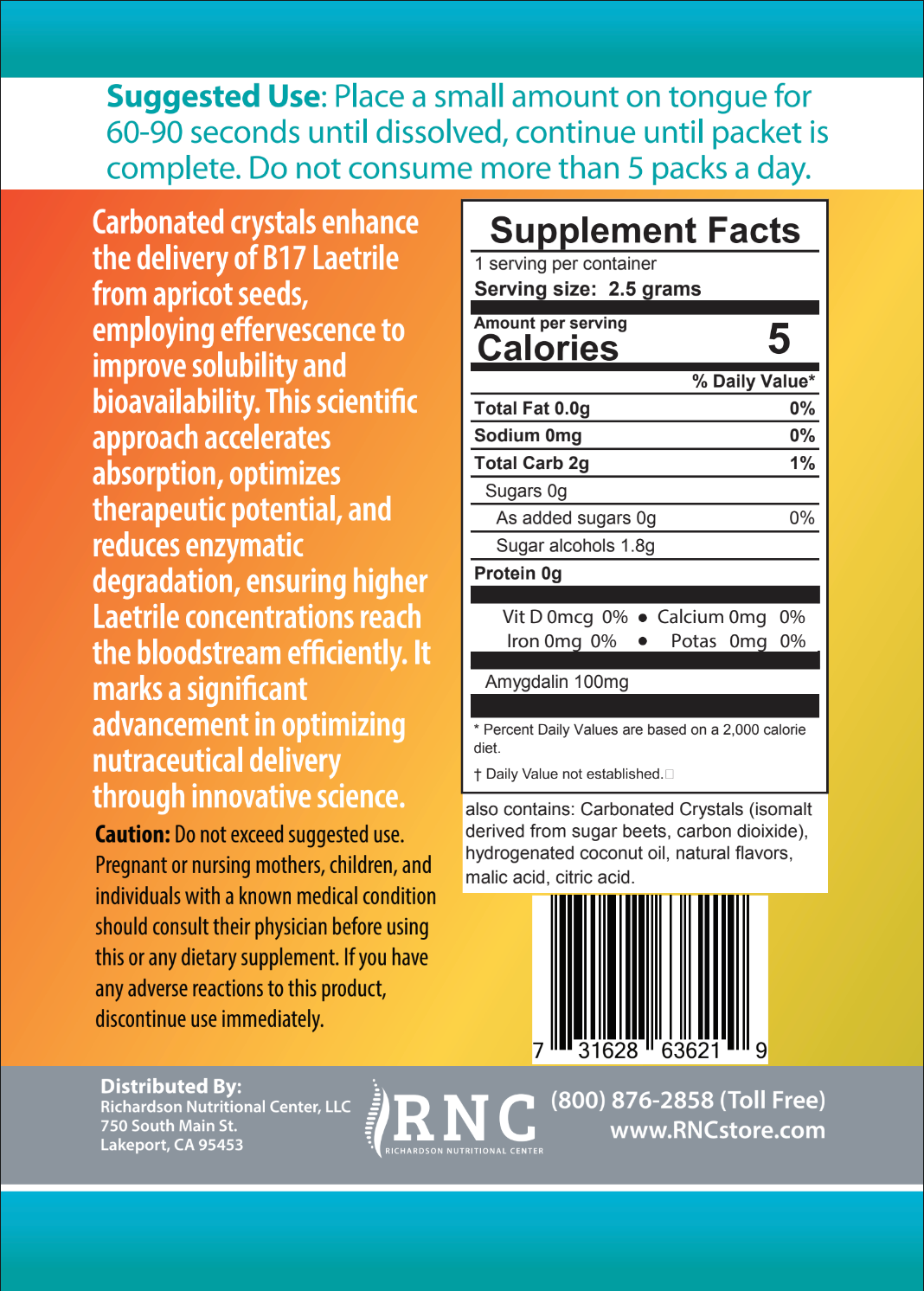 Vita-Rox 100mg B17 - Natural Peach Mango Flavor (for 12+)