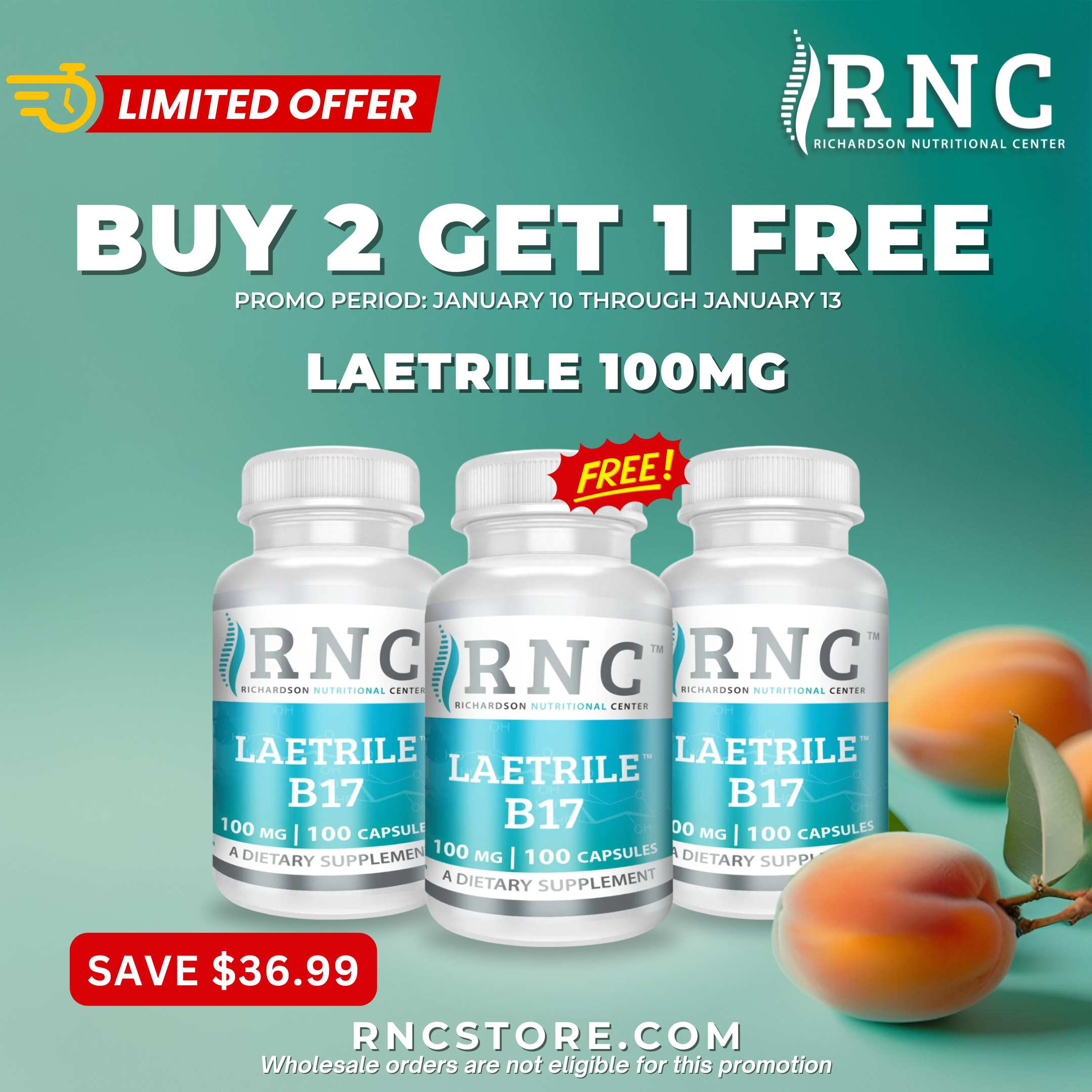 BUY TWO GET ONE FREE: LAETRILE B17 100MG