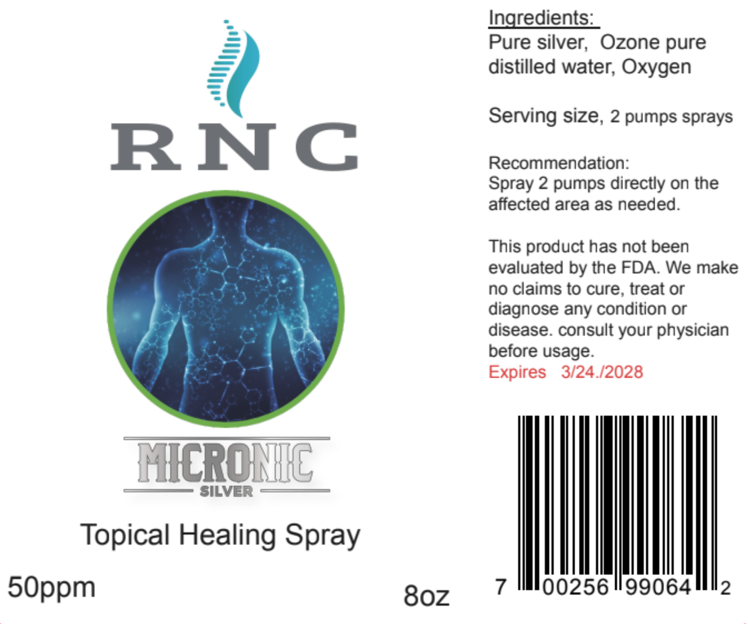 Micronic Silver Topical Healing Spray - 8oz. - 50ppm