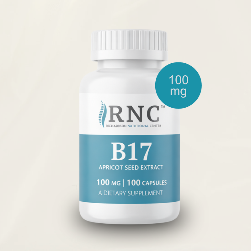 B17 100mg Capsules — front of bottle (alt angle)