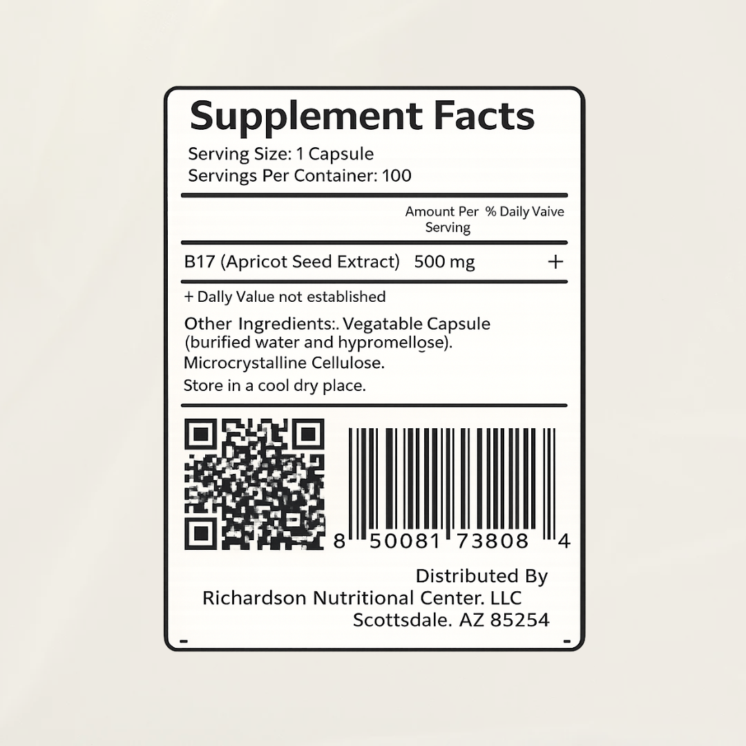 B17 500mg Capsules — supplement facts